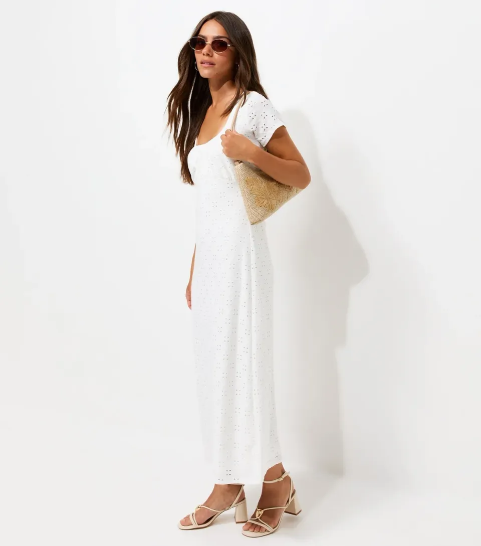 Women's Petite White Broderie Jersey Milkmaid Midi
