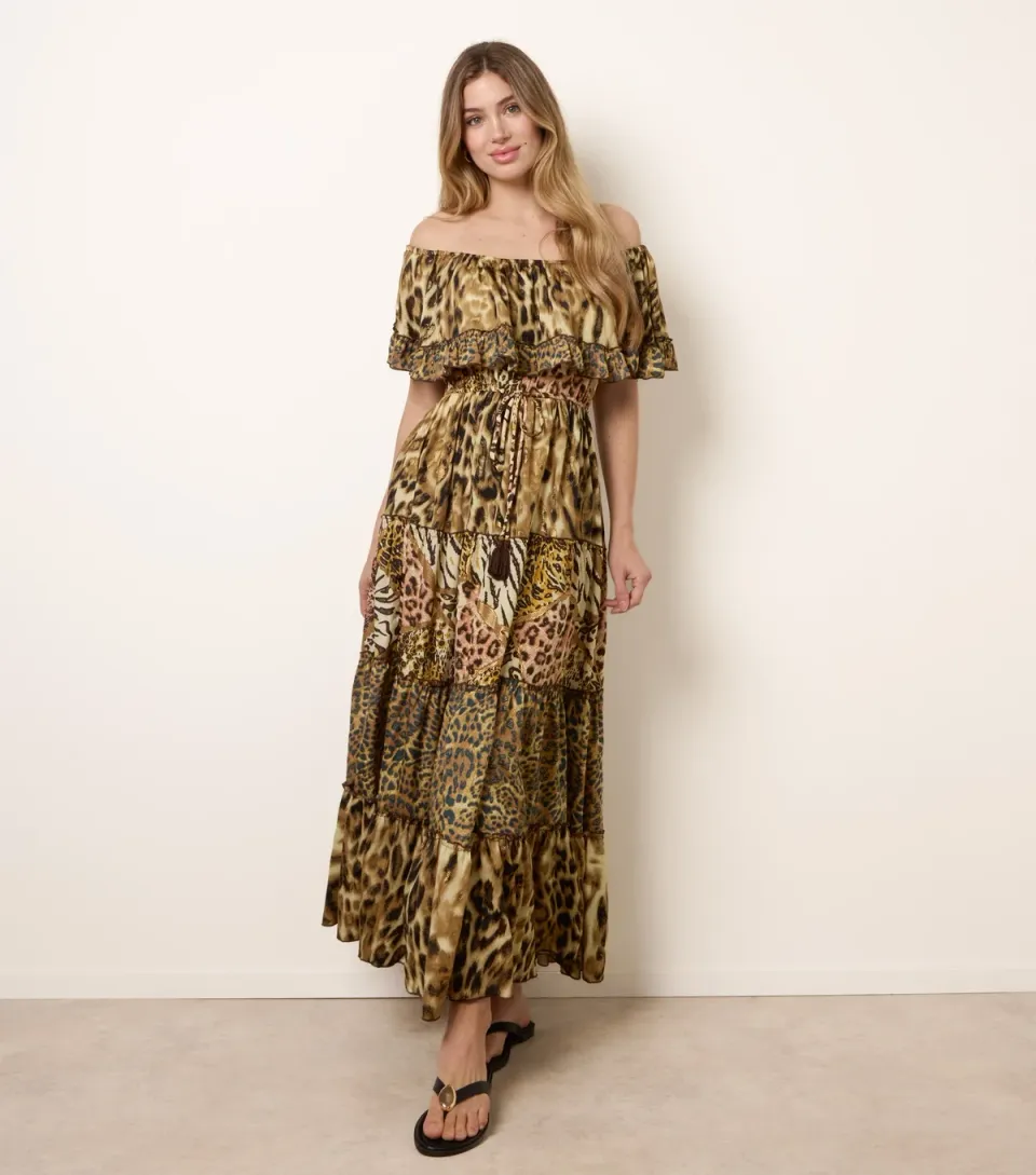 Women's Brown Off The Shoulder Maxi Dress