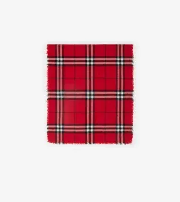 Wide Check Wool Scarf in Post red