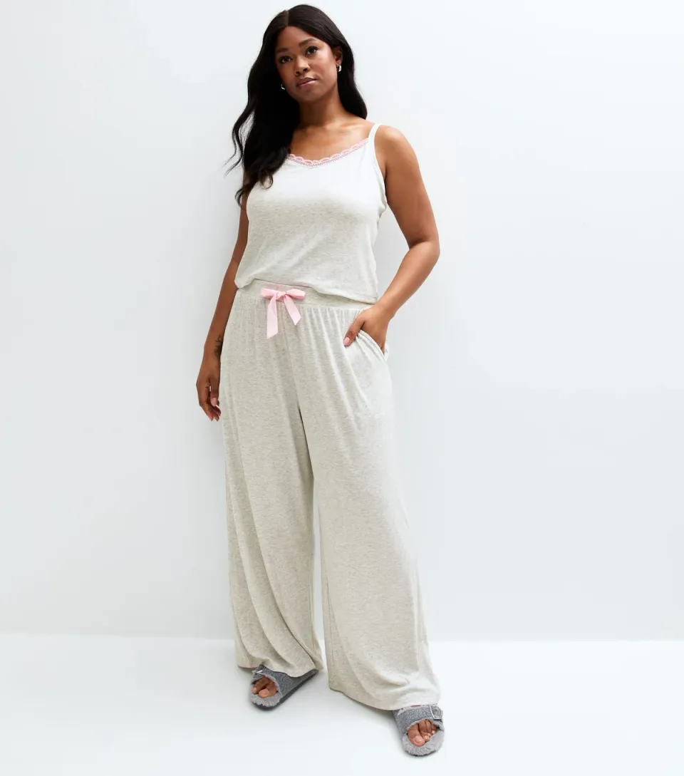 Women's Plus Size Grey Cami And Wide Leg Trousers Set Curves