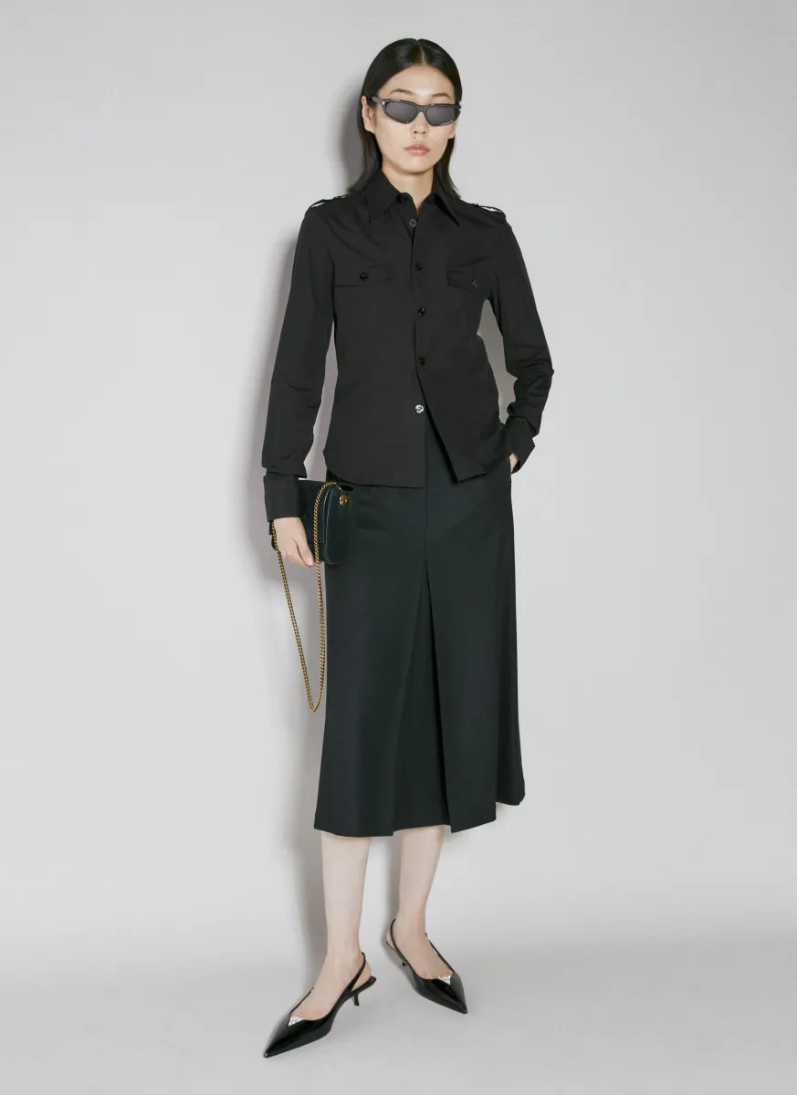 Leather Trim Midi Skirt