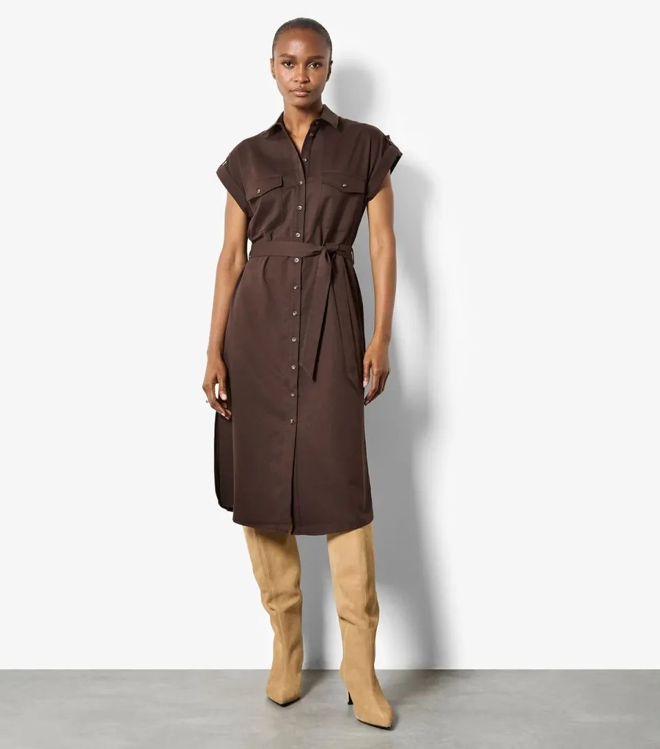 Women's Brown Collared Midi Dress