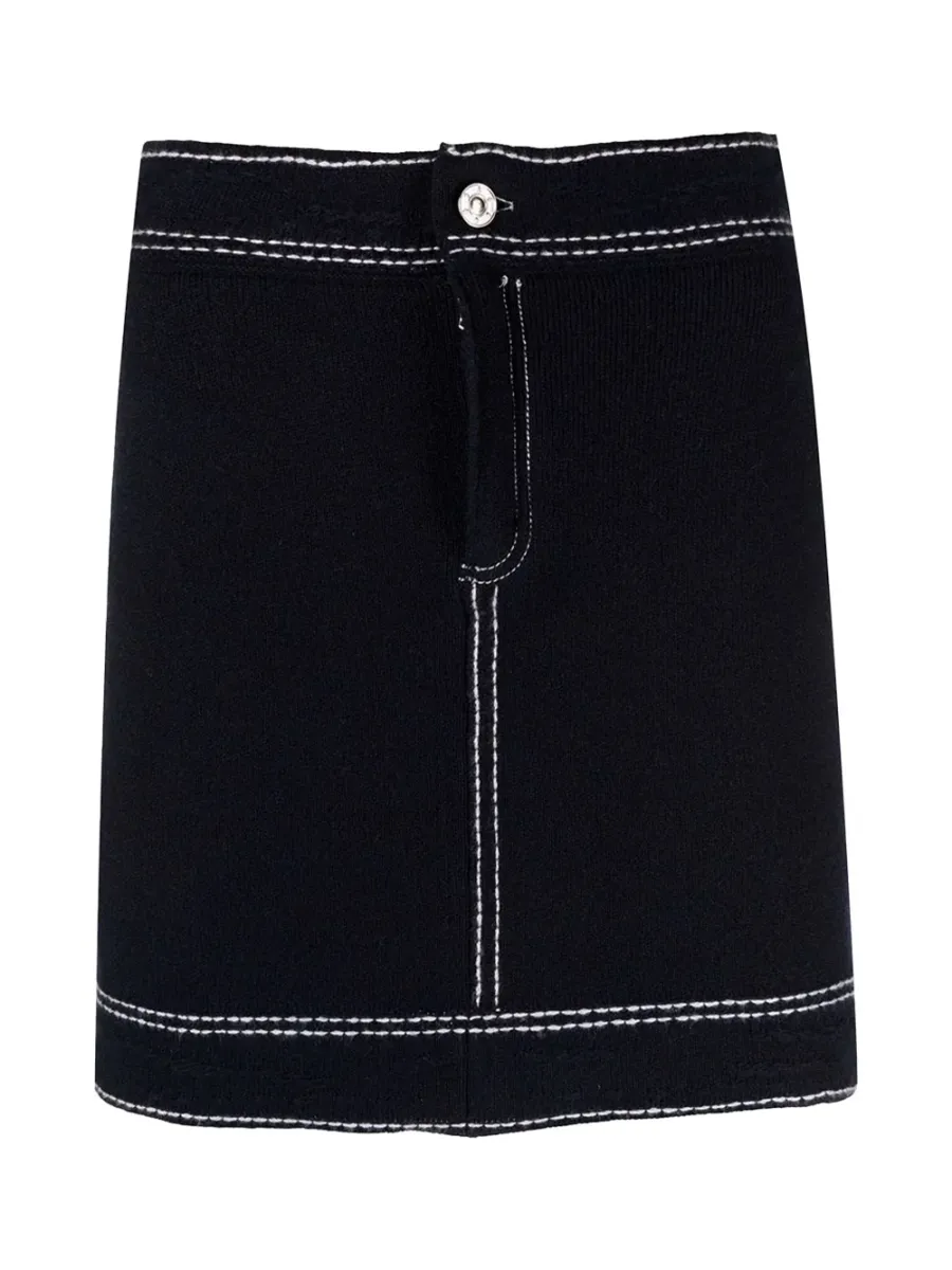 contrast-stitching denim mini skirt
