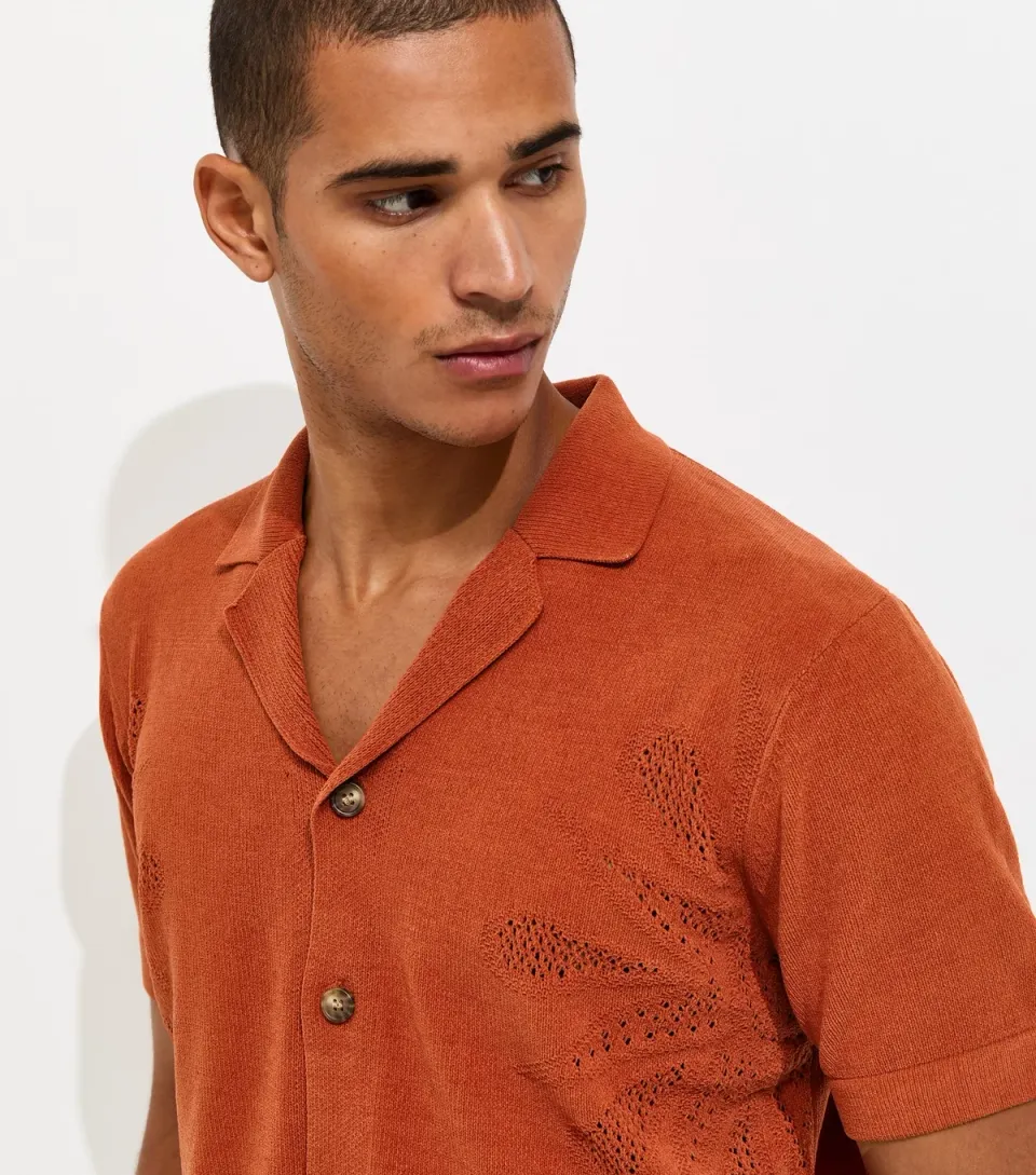Men's Rust Knitted Short Sleeve Shirt