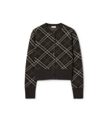 Check Wool Cashmere Cardigan in Truffle brown