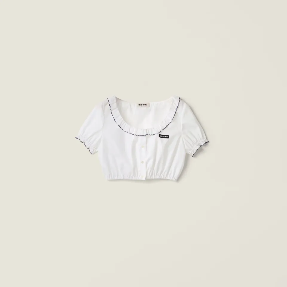 Embroidered poplin crop top