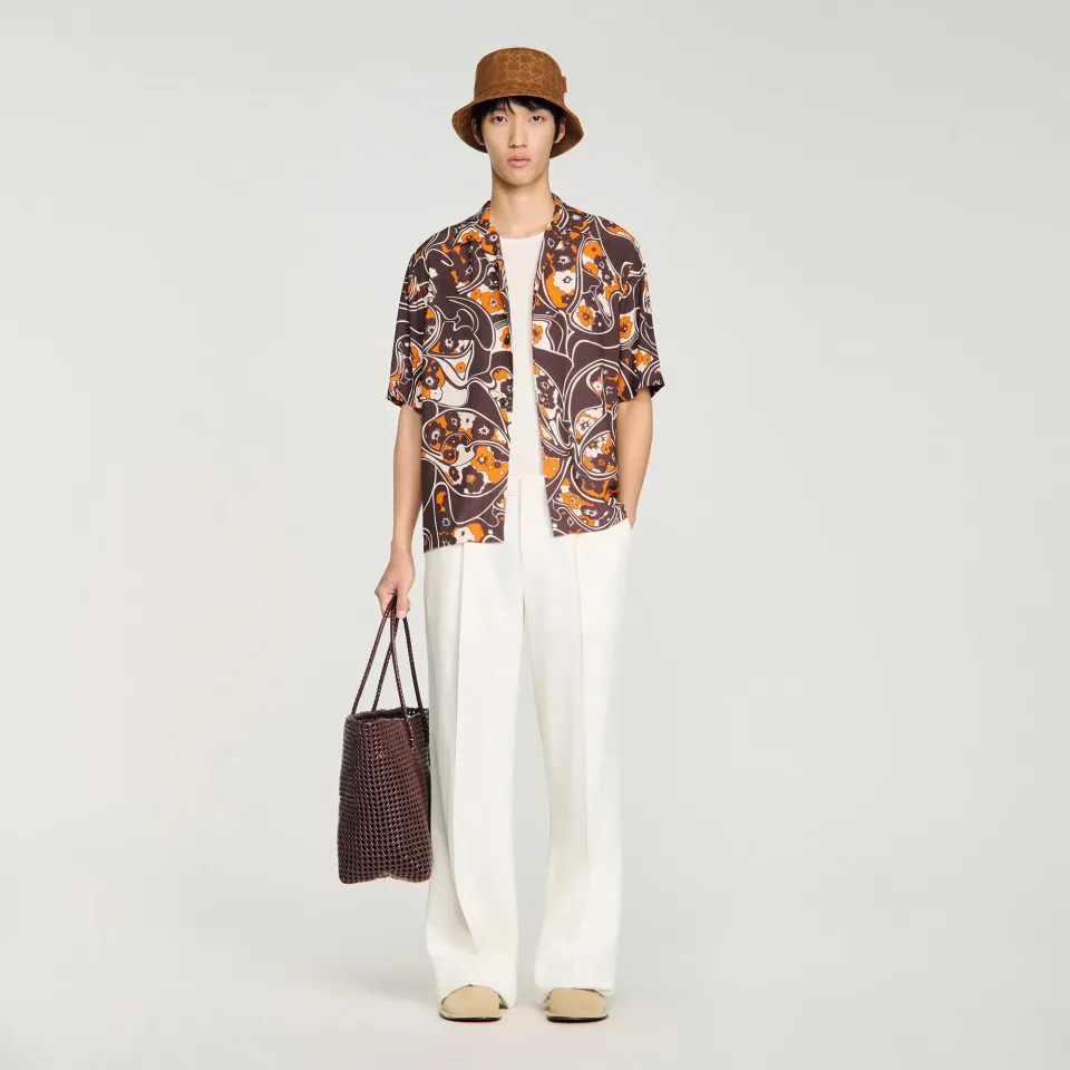 Loose-fit print shark collar shirt