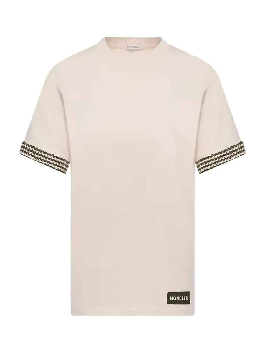 Women Crochet-Trimmed Cotton Logo T-Shirt Cream