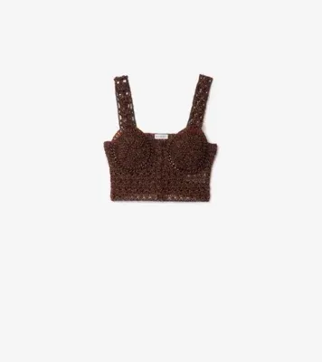 Cropped Crochet Mouliné Cotton Top in Black/red