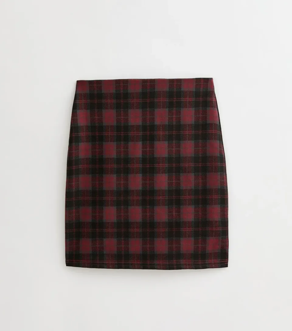 Women's Tall Red Check Tube Mini Skirt