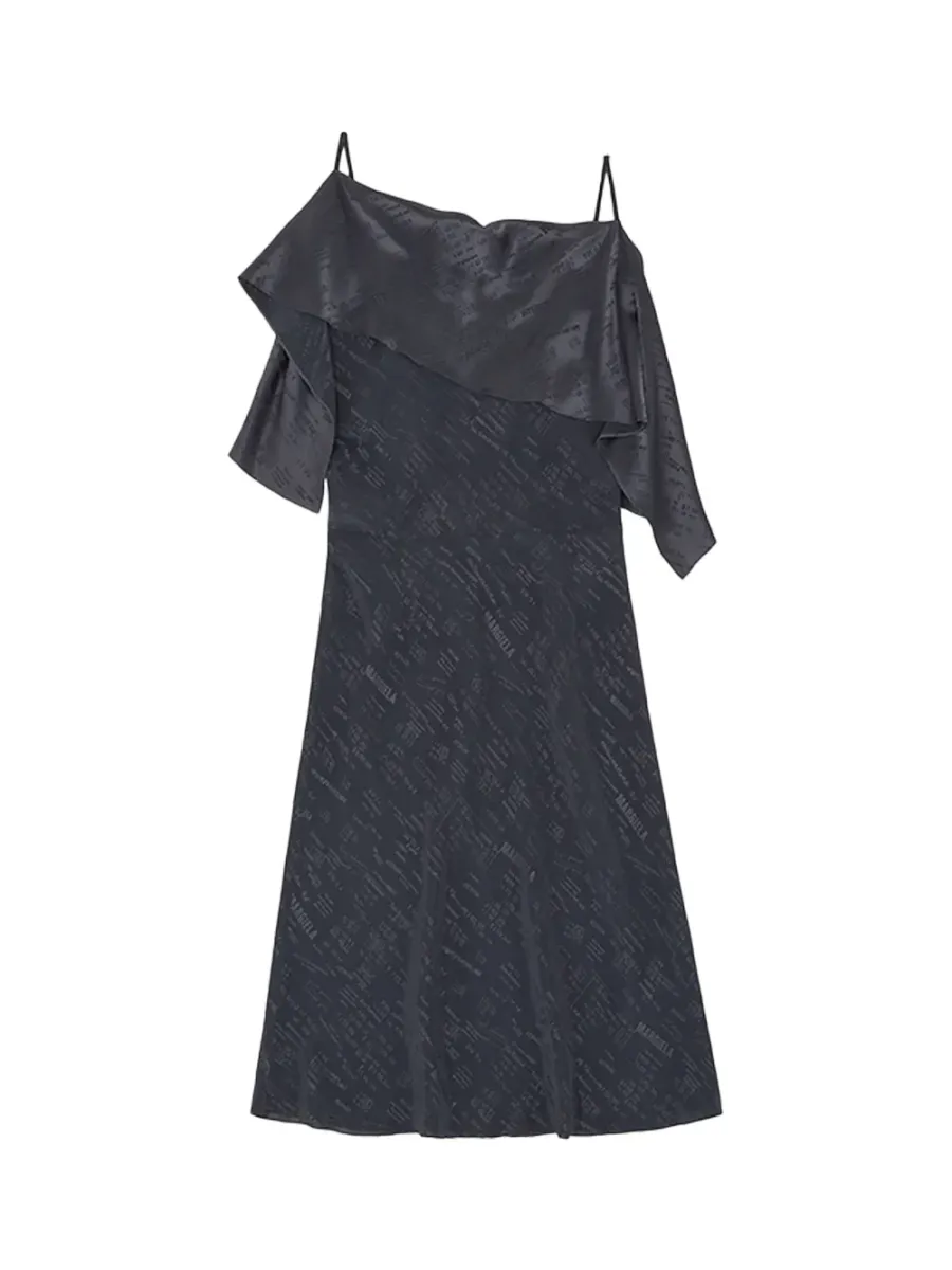 Folded Jacquard Slip Dress Anthracite