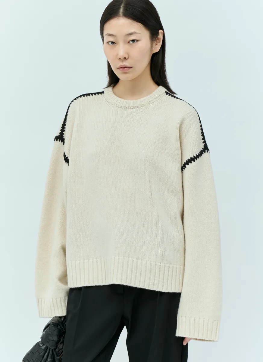 Embroidered Wool Cashmere Knit Sweater