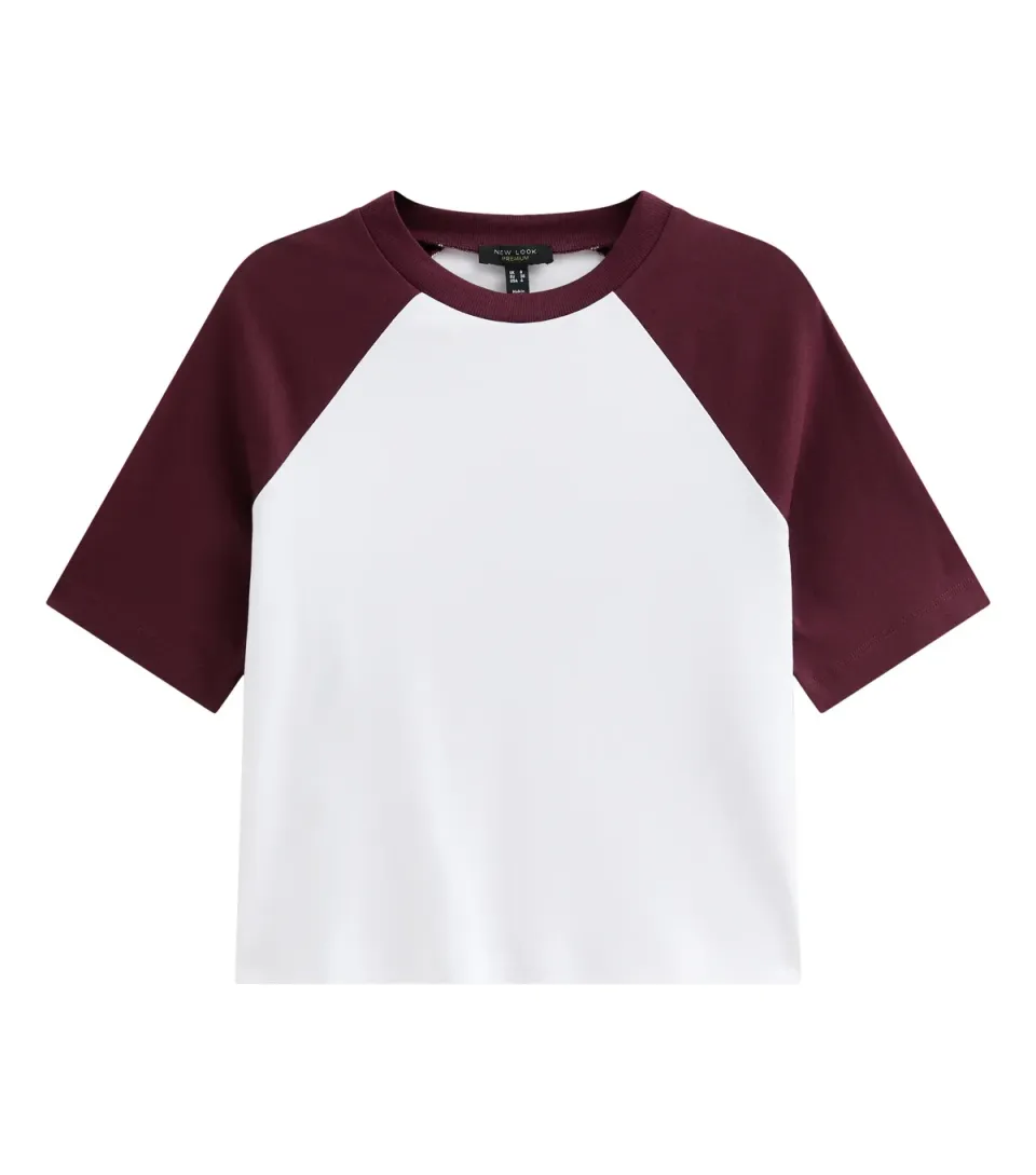 Women's Premium Dark Burgundy Cotton Contrast Raglan Sleeve T-Shirt