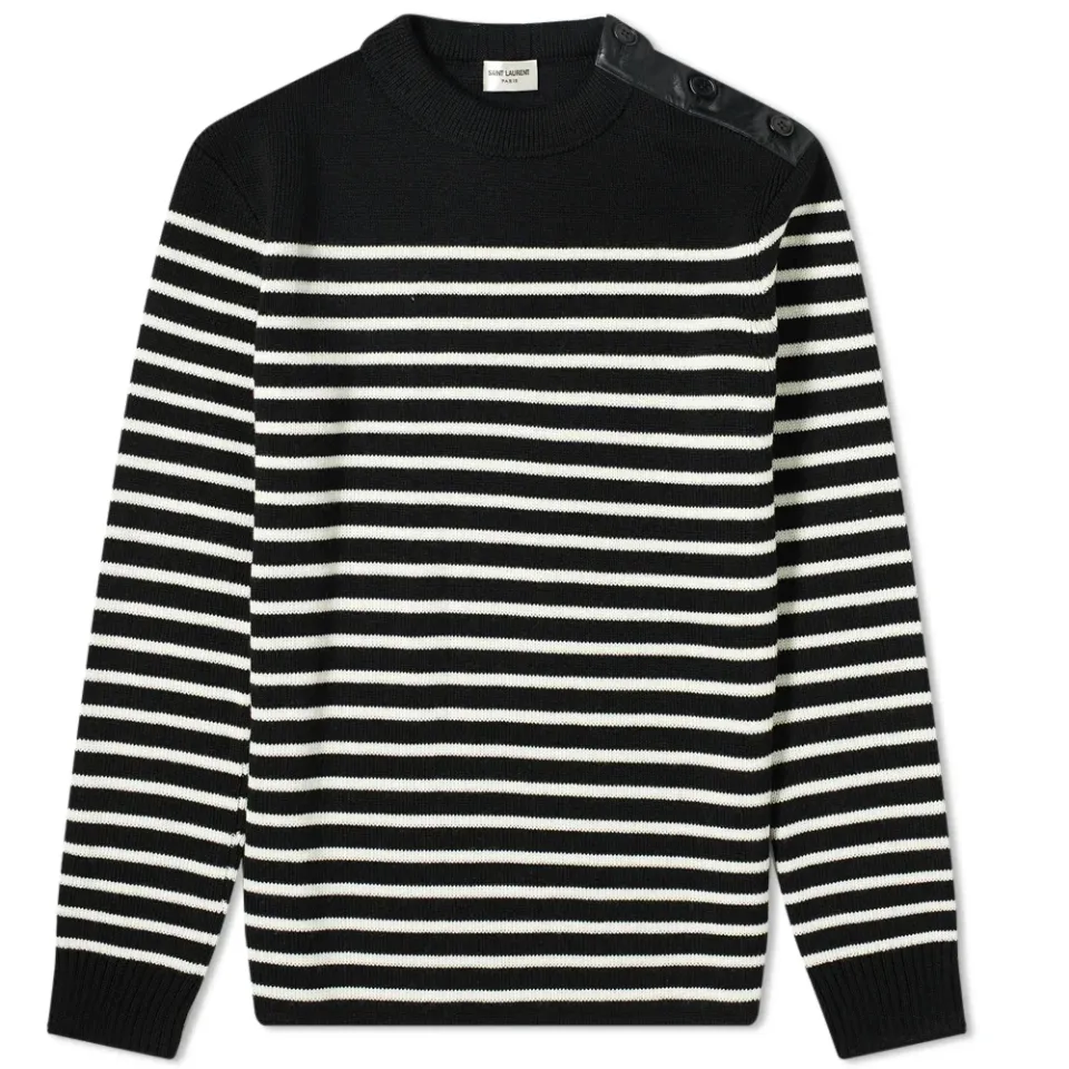 Button Shoulder Stripe Knit