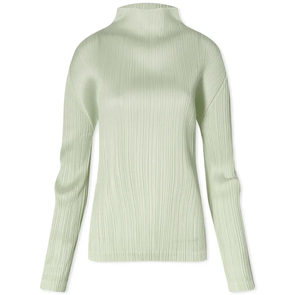 Long Sleeve Pleats Roll Neck Top