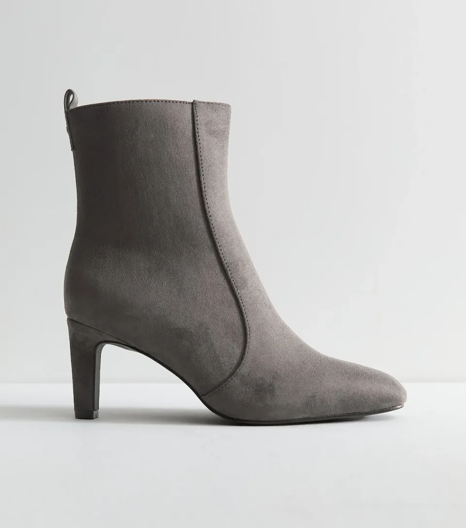 Women's Grey Faux Suede Chisel Toe Ankle Boots Vegan
