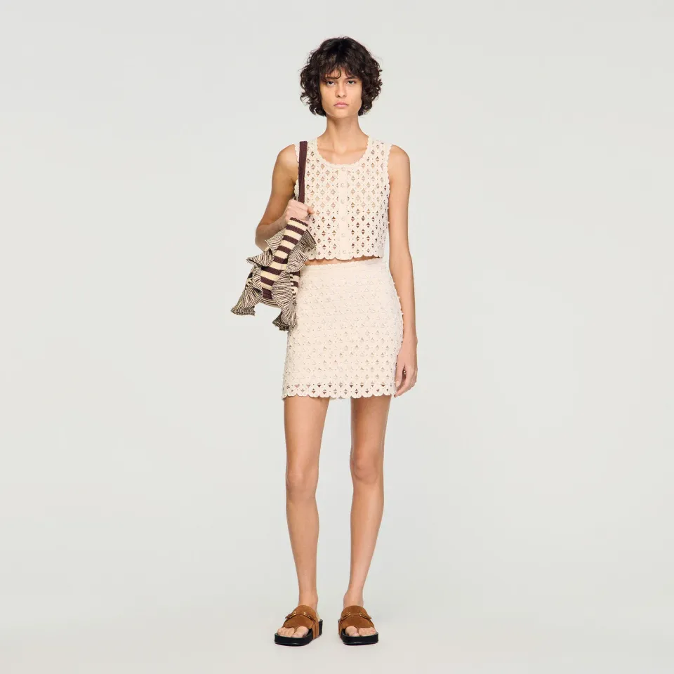 Short beaded crochet skirt