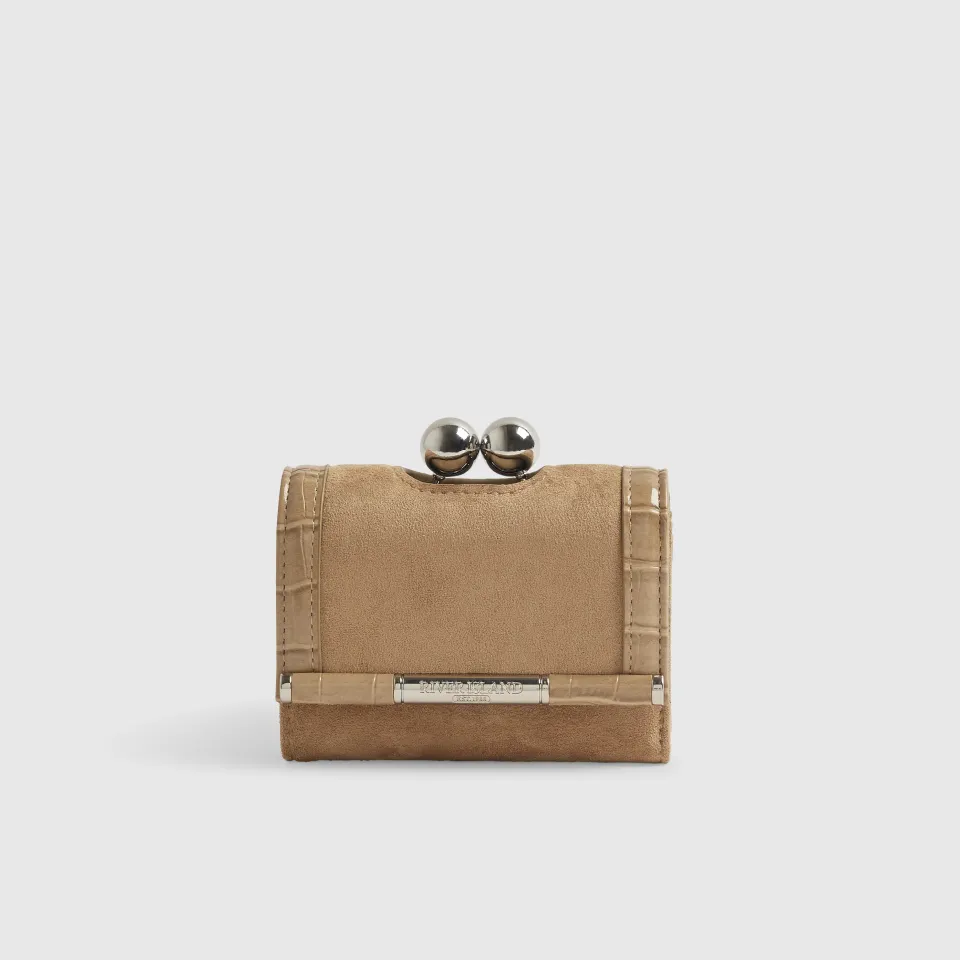 Faux Suede Bar Front Cliptop Purse