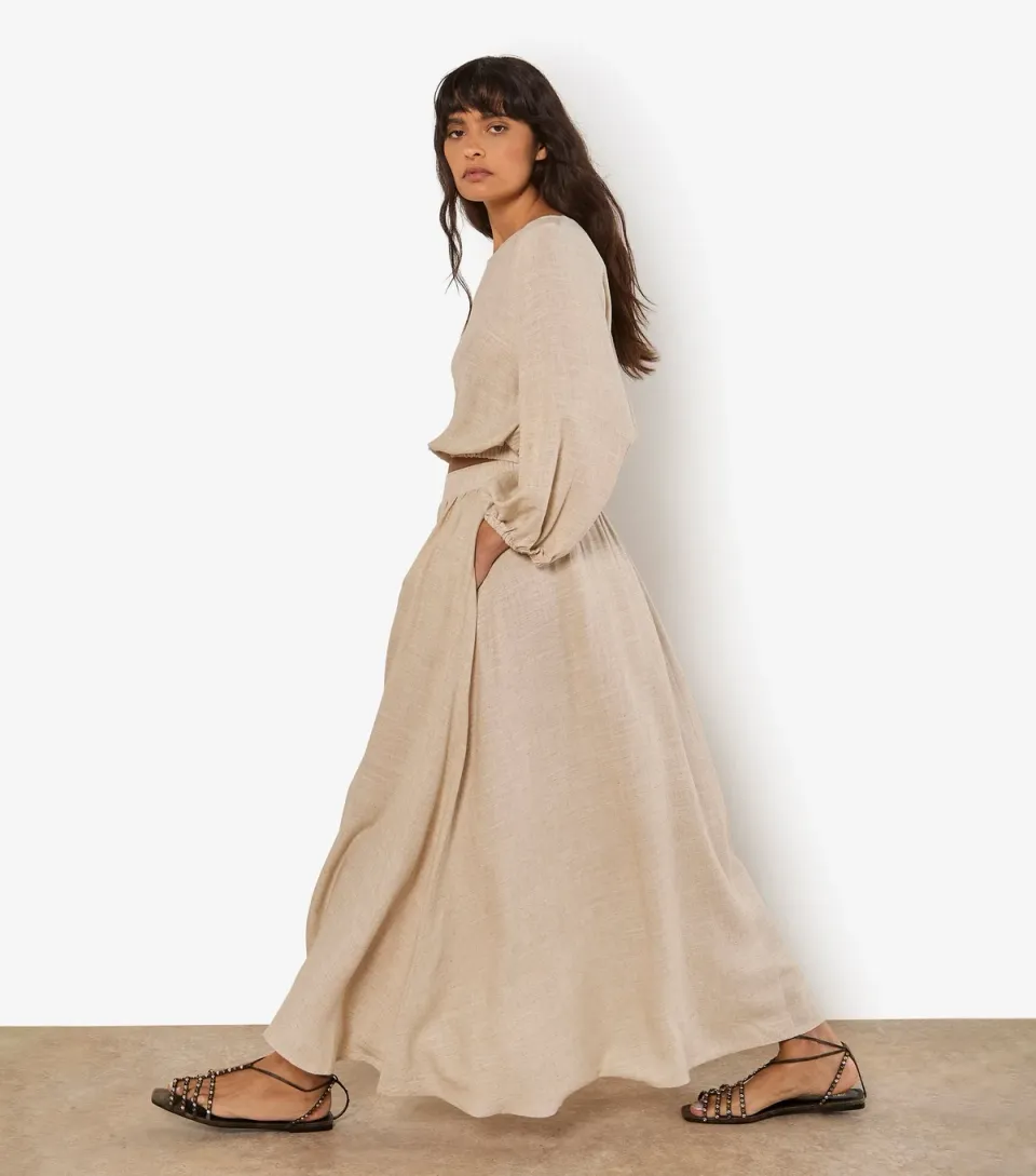 Women's Stone Pleated Midi Skirt