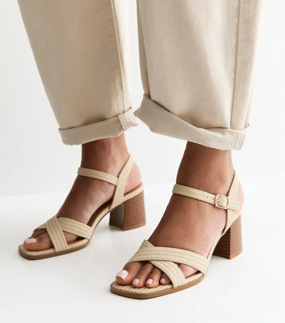 Women's Off White Faux Leather Block Heel Sandals Vegan