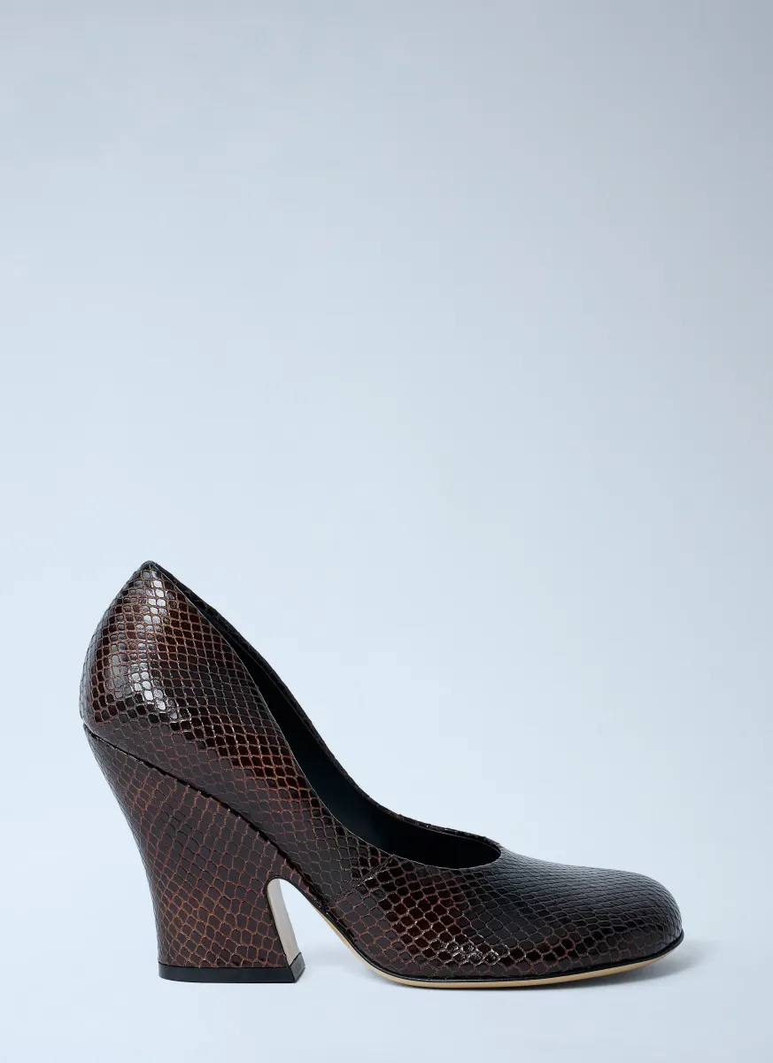Python-Embossed Leather Wedge Pumps