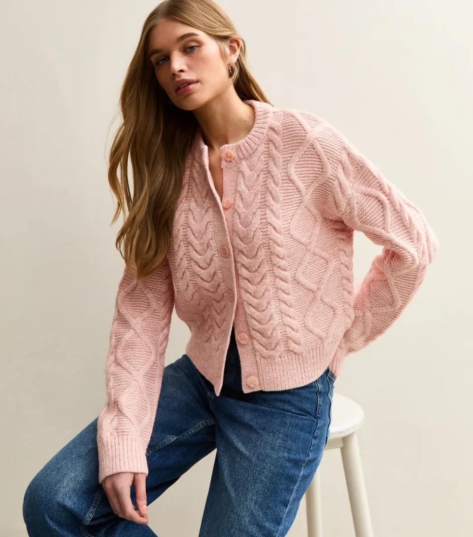 Women's Pink Cable Knit Cardigan