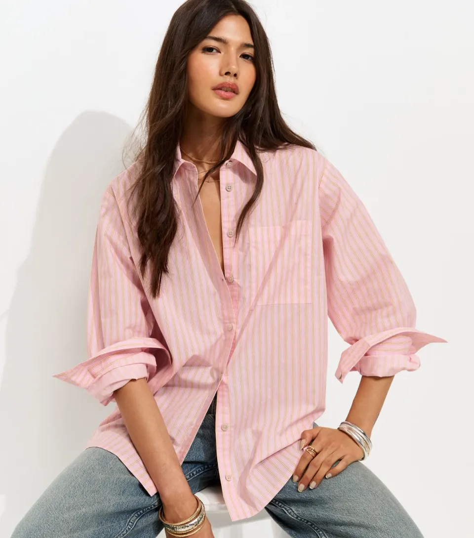 Women's Pink Cotton Stripe Poplin Shirt