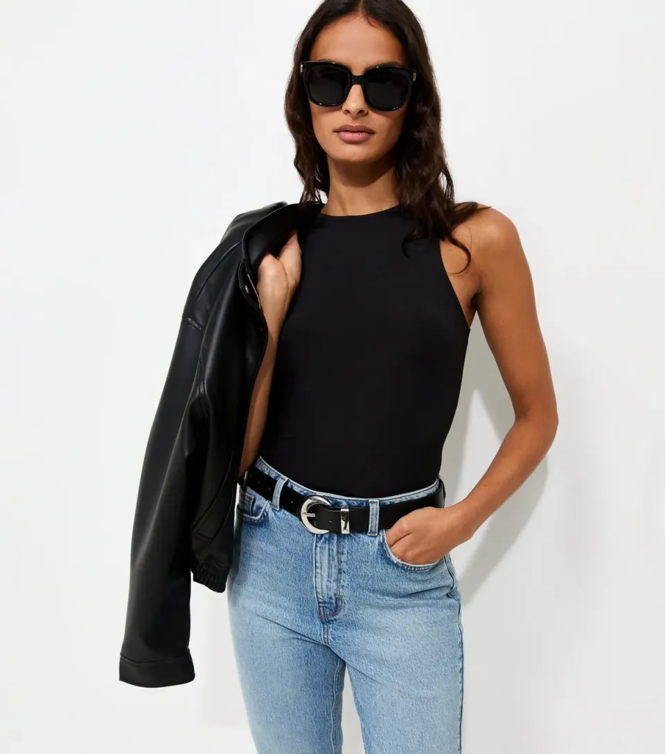 Women's Black Jersey Racer Bodysuit