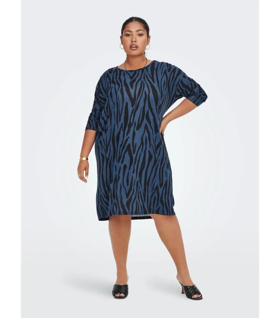 Women's Plus Size Blue Animal Print Long Sleeve Mini Dress Curves