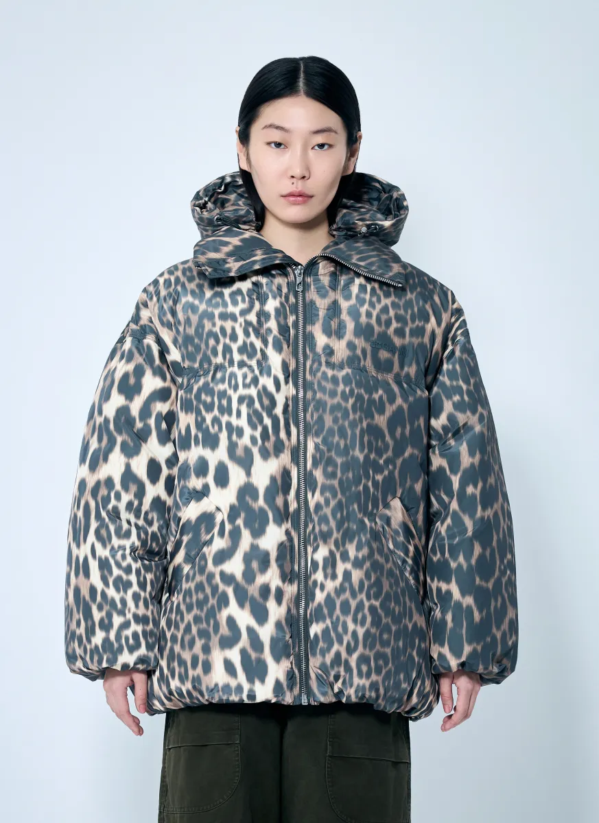 Leopard Midi Puffer Jacket
