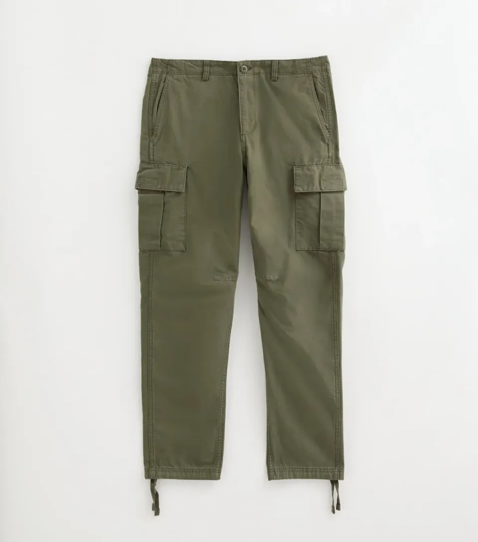 Men's Dark Khaki Organic Cotton Tapered Leg Cargo Trousers