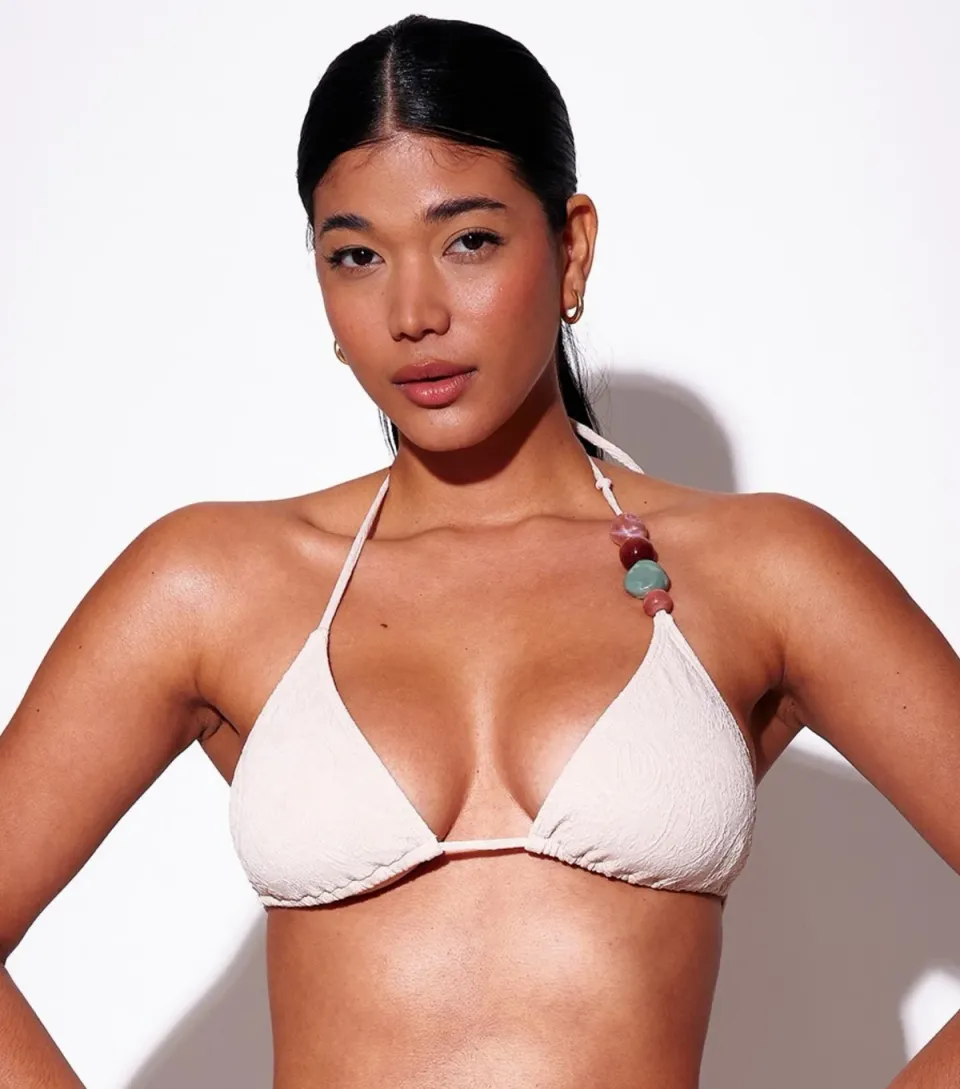 Women's Cream Crotchet Triangle Bikini Top