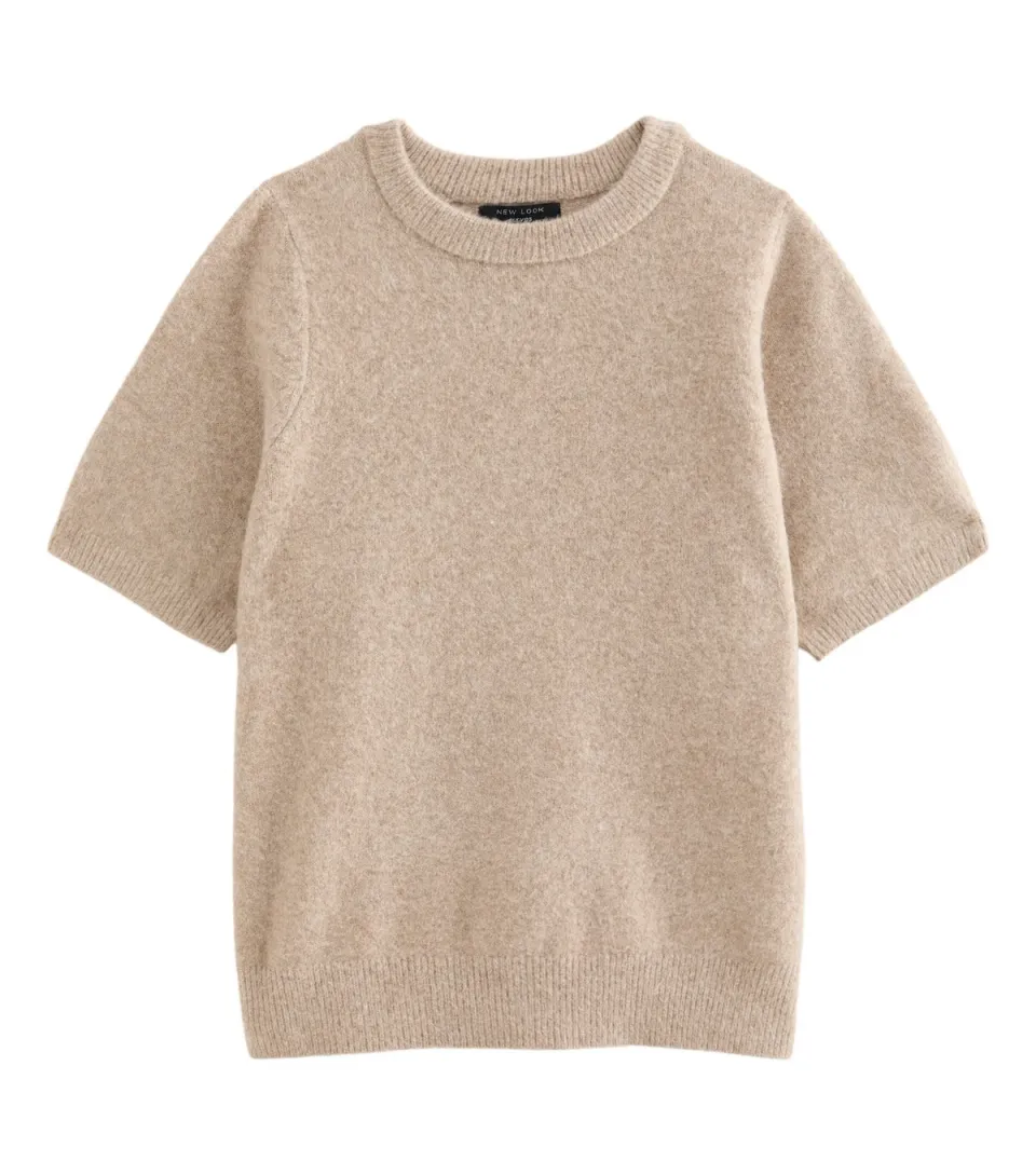 Women's Plus Size Light Mink Brushed Knit Set In Sleeve T-Shirt Curves