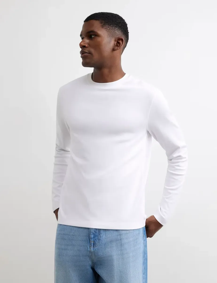 Slim Fit Cotton Long Sleeve T-Shirt White