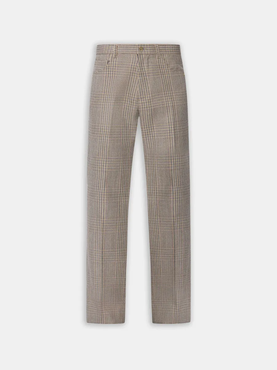 CHECK BOOT CUT PANT - Taupe