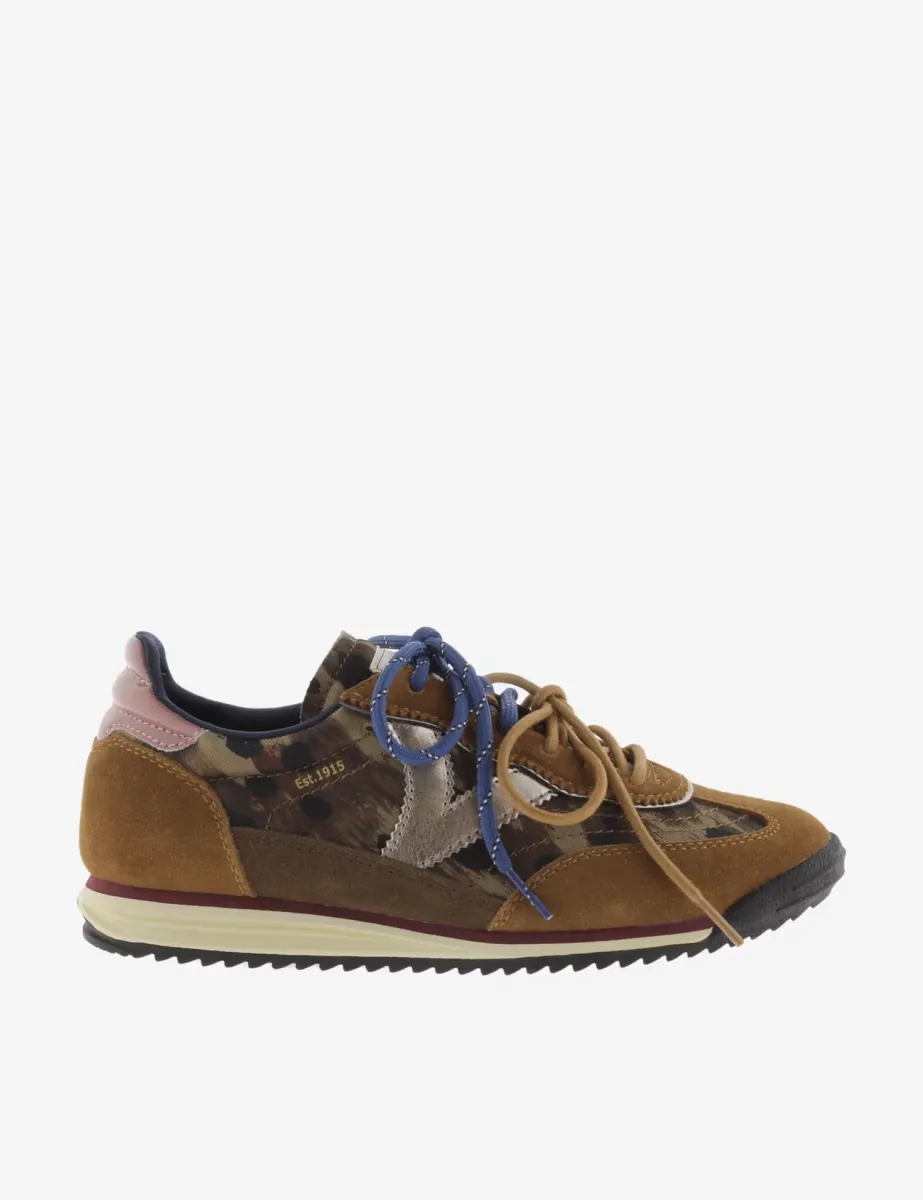 Lace Up Animal Print Trainers Camel
