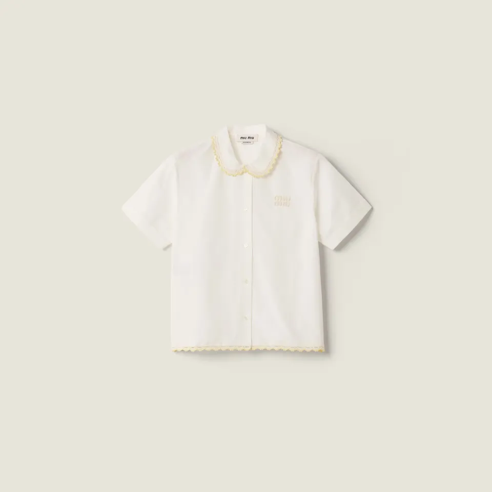 Embroidered slub poplin shirt