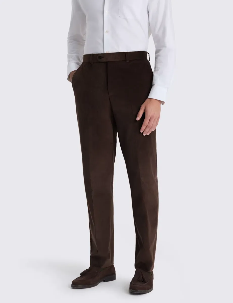 Tailored Fit Cord Stretch Suit Trousers Brown