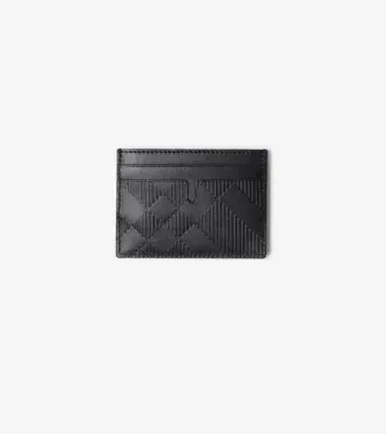 Embossed Check Card Case in Black - Men, Leather