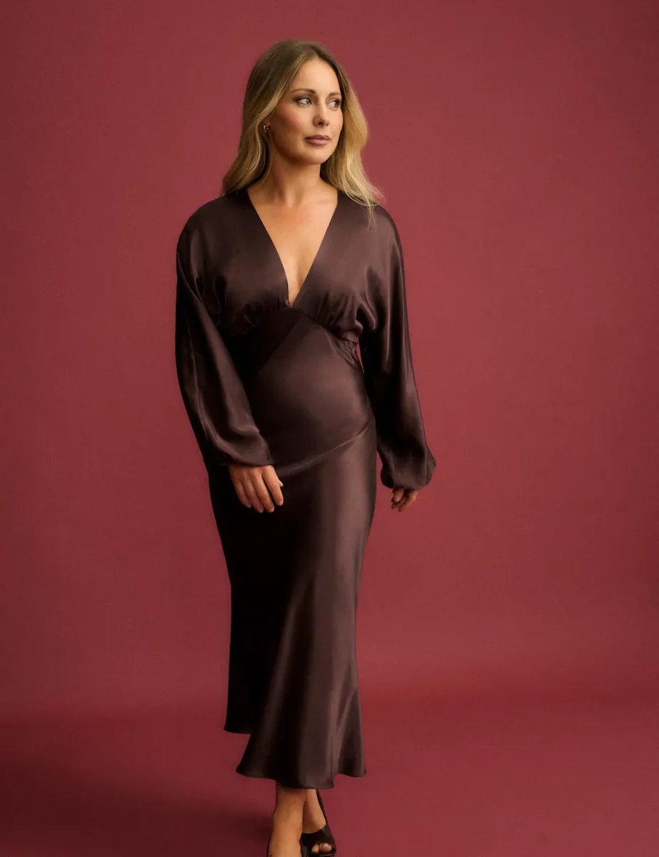 Allura V Neck Midi Dress Brown
