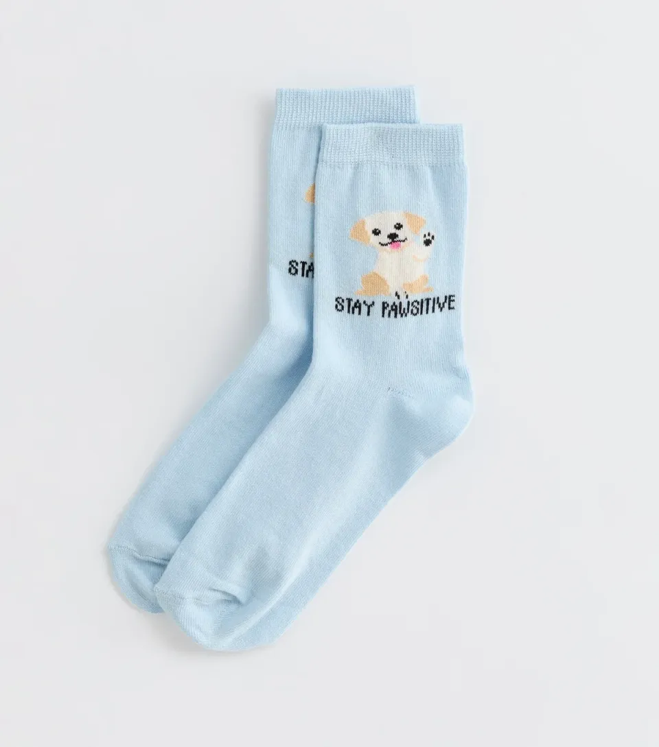 Blue Stay Pawsitive Tube Socks