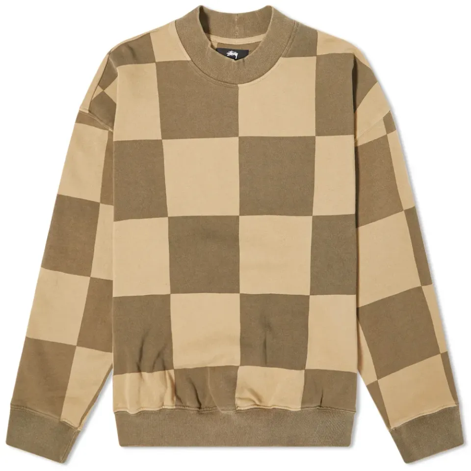 Checker Pirnt Mock Neck Fleece Sweat
