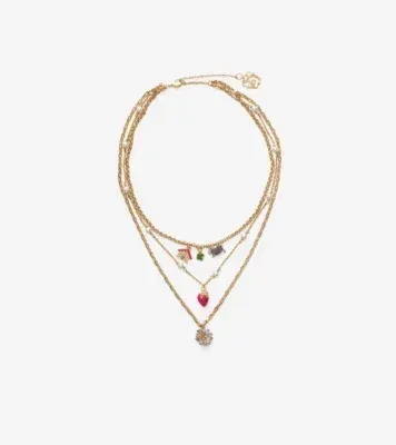 Multi-layered Charm Necklace in Gold/silver/multicolour