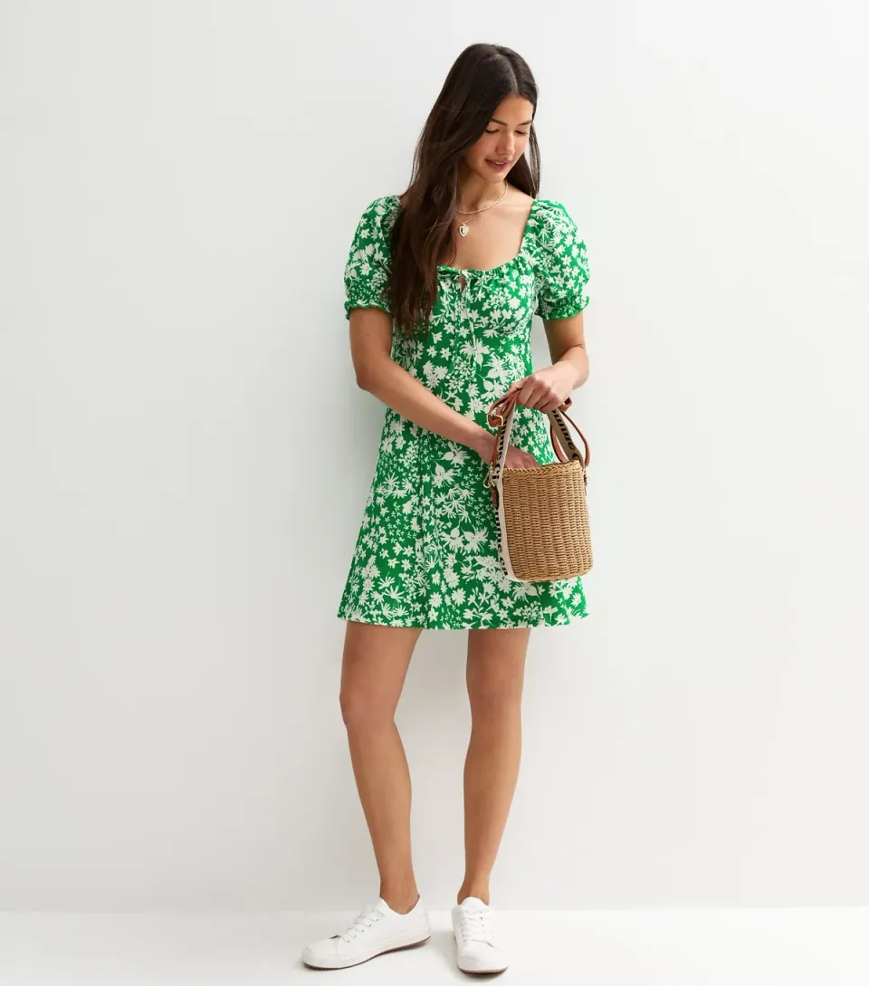 Women's Green Floral Print Mini Dress