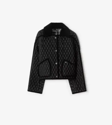 Cropped Quilted Nylon Floriston Jacket in Black