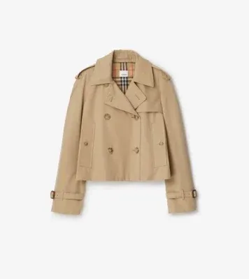 Cropped Gabardine Mayfair Trench Jacket in Honey beige - Women, Cotton