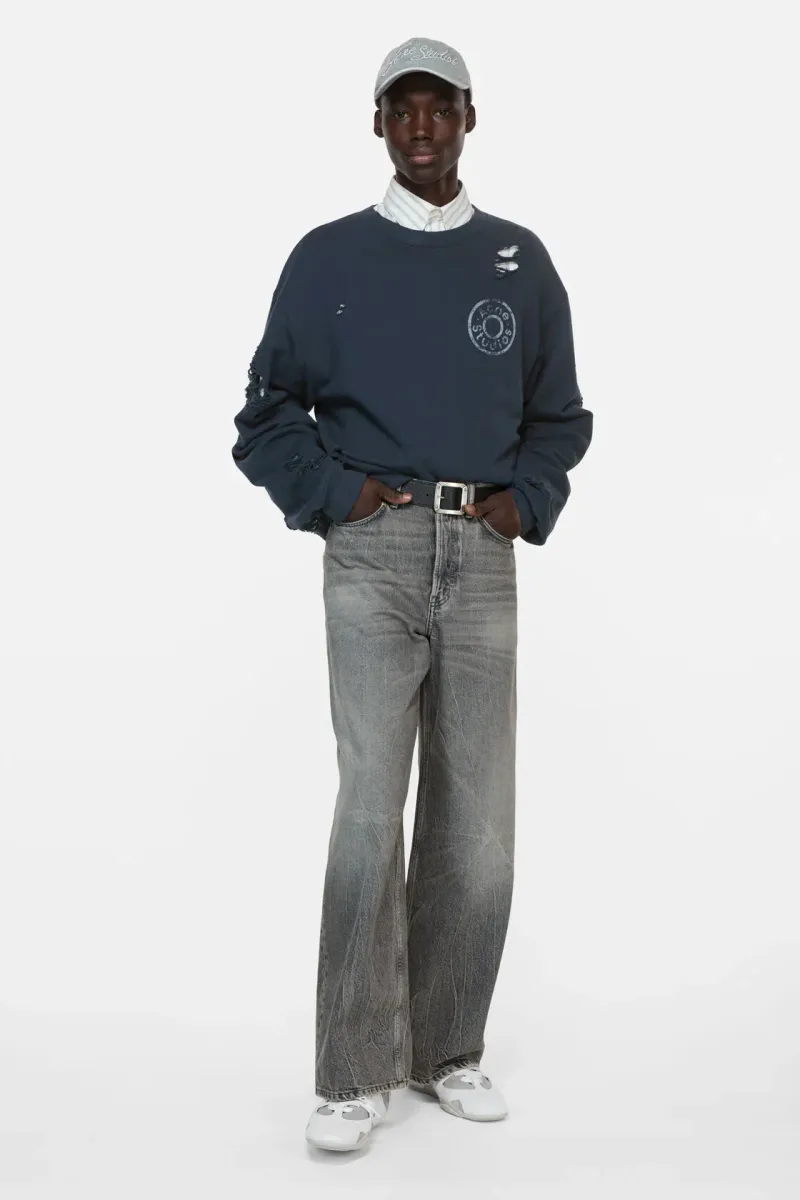 Distressed fleece sweatshirt