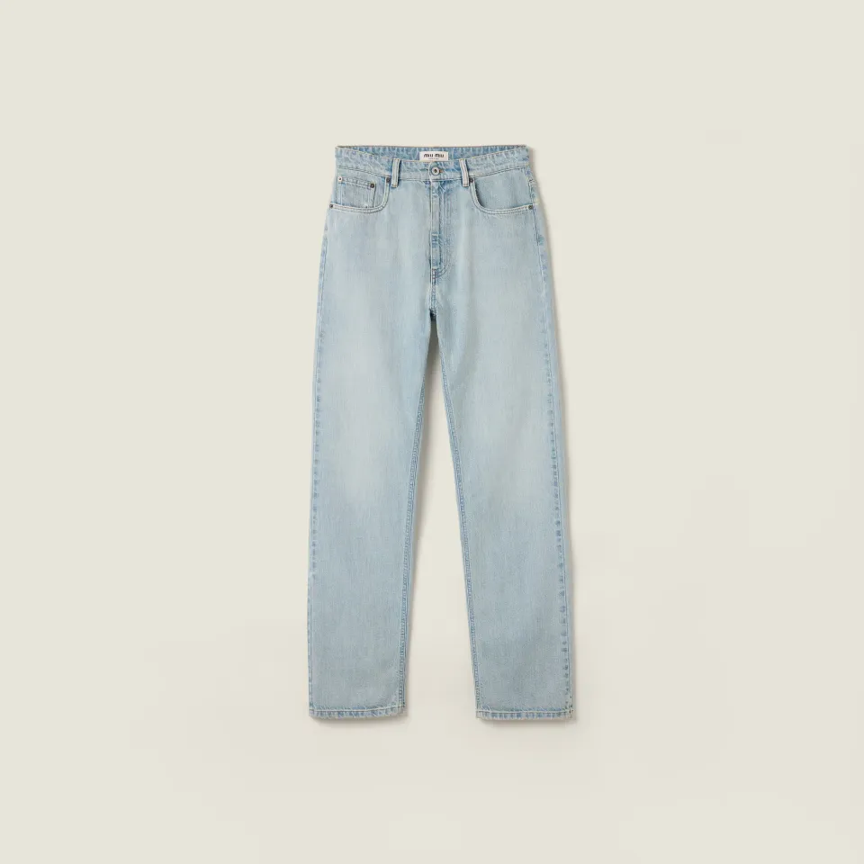 Five-pocket washed denim jeans