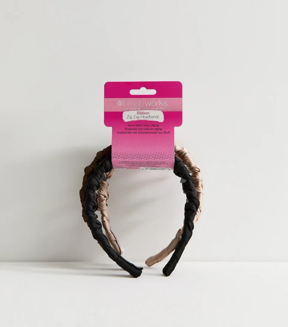 Brushworks Brown Pack Of 3 Ribbon Zig Zag Headbands