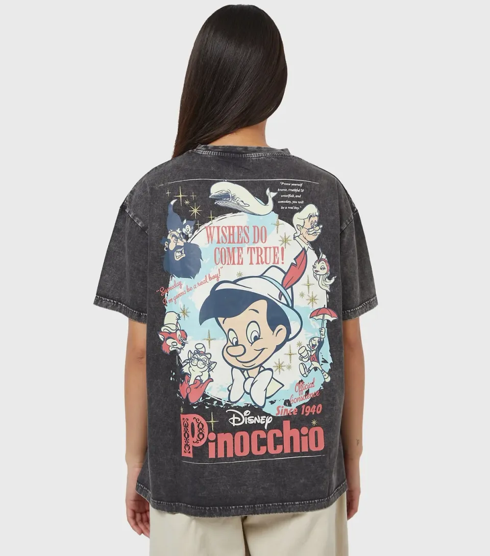 Women's Dark Grey Disney Pinocchio Poster T-Shirt